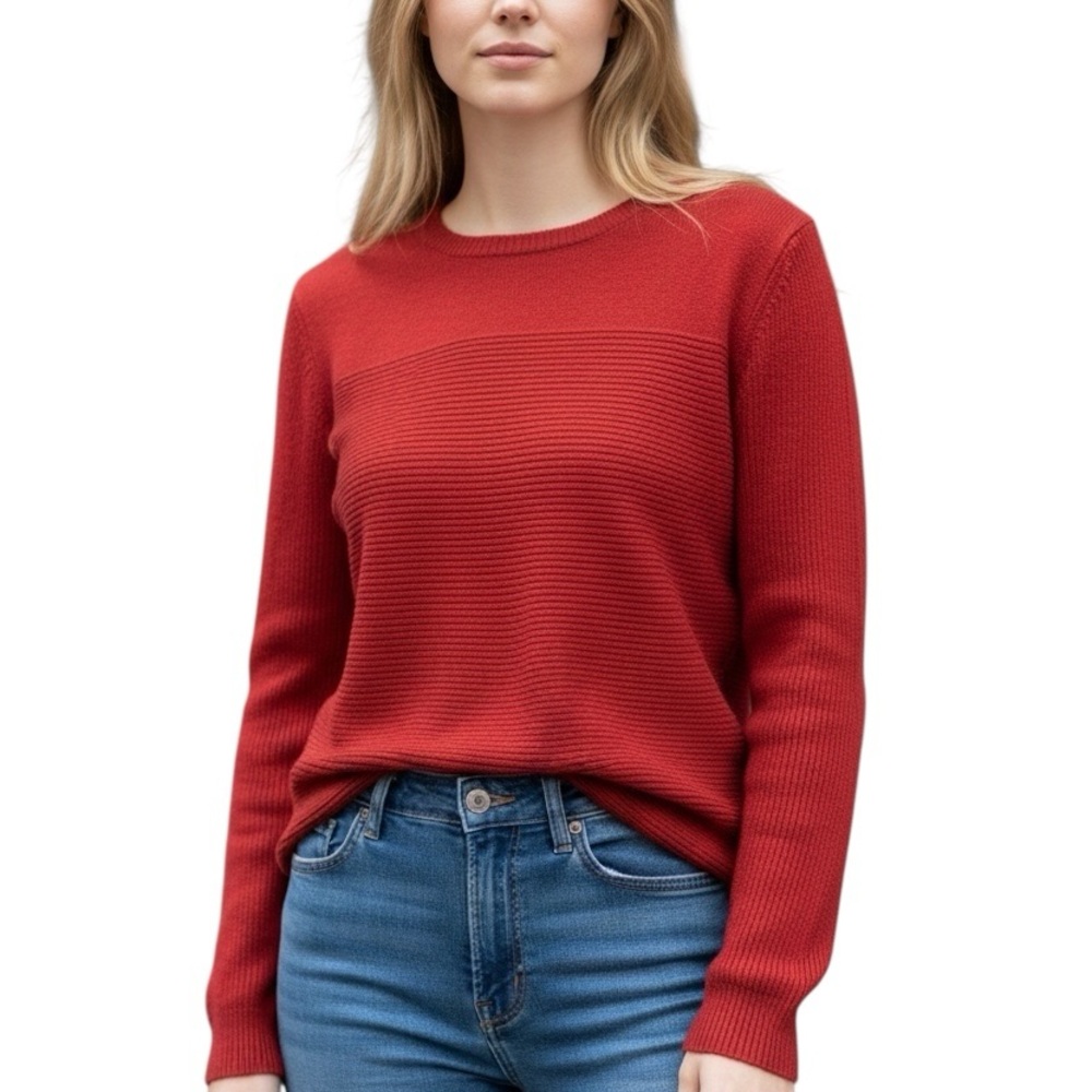 Croft & Barrow Red Crew Neck Sweater Size Large Lightweight Spring Long Sleeve